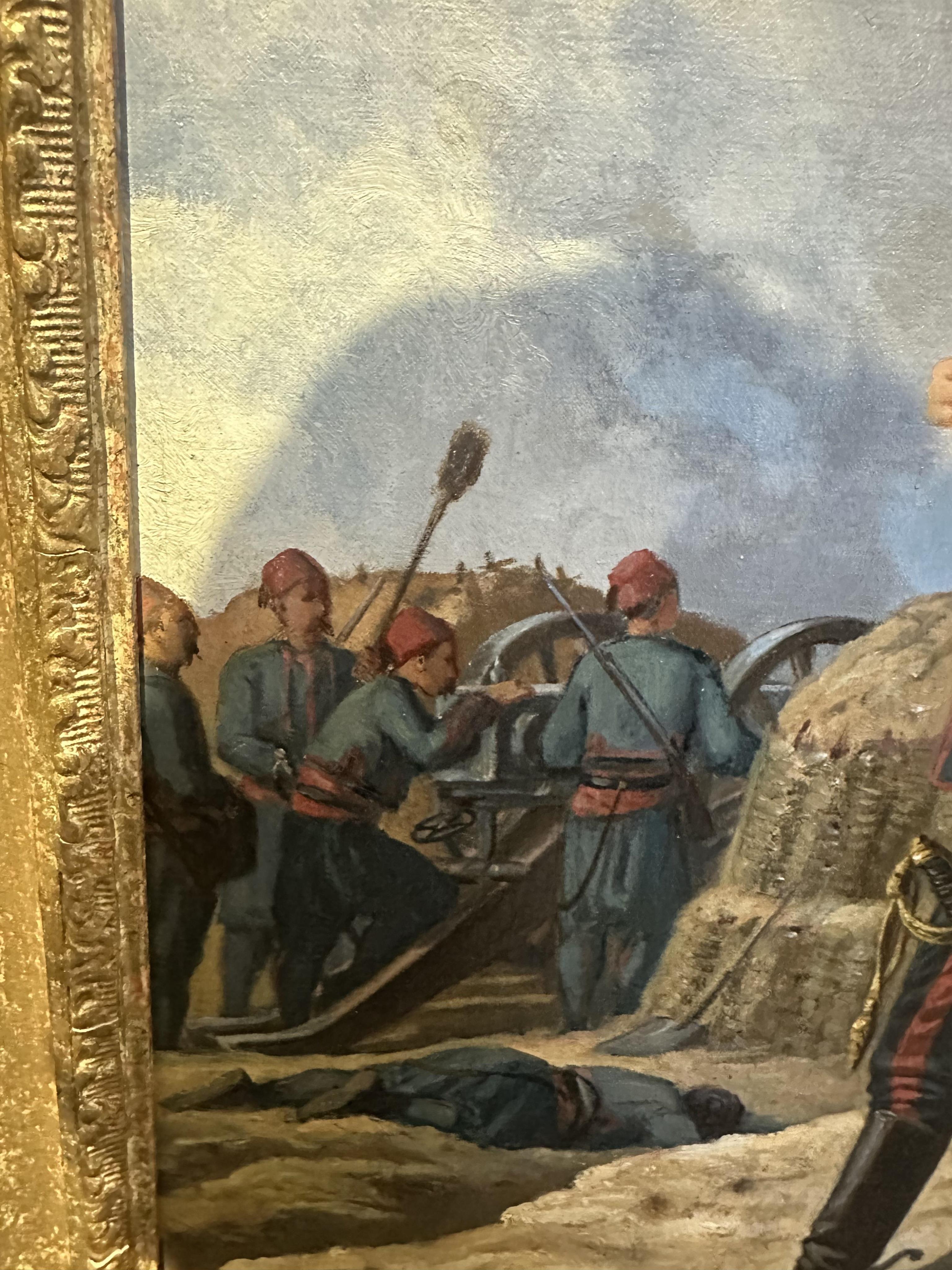 Charles Voisin, French 19th century, A Turkish Army Artillery Officer standing before a group of soldiers operating a cannon